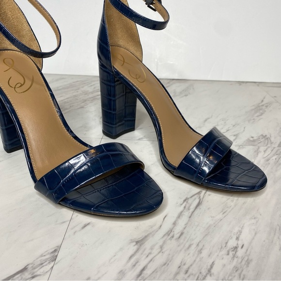 Sam Edelman Yaro Blue Crocodile Block Heel Sandal 9 1/2 M - Picture 9 of 14
